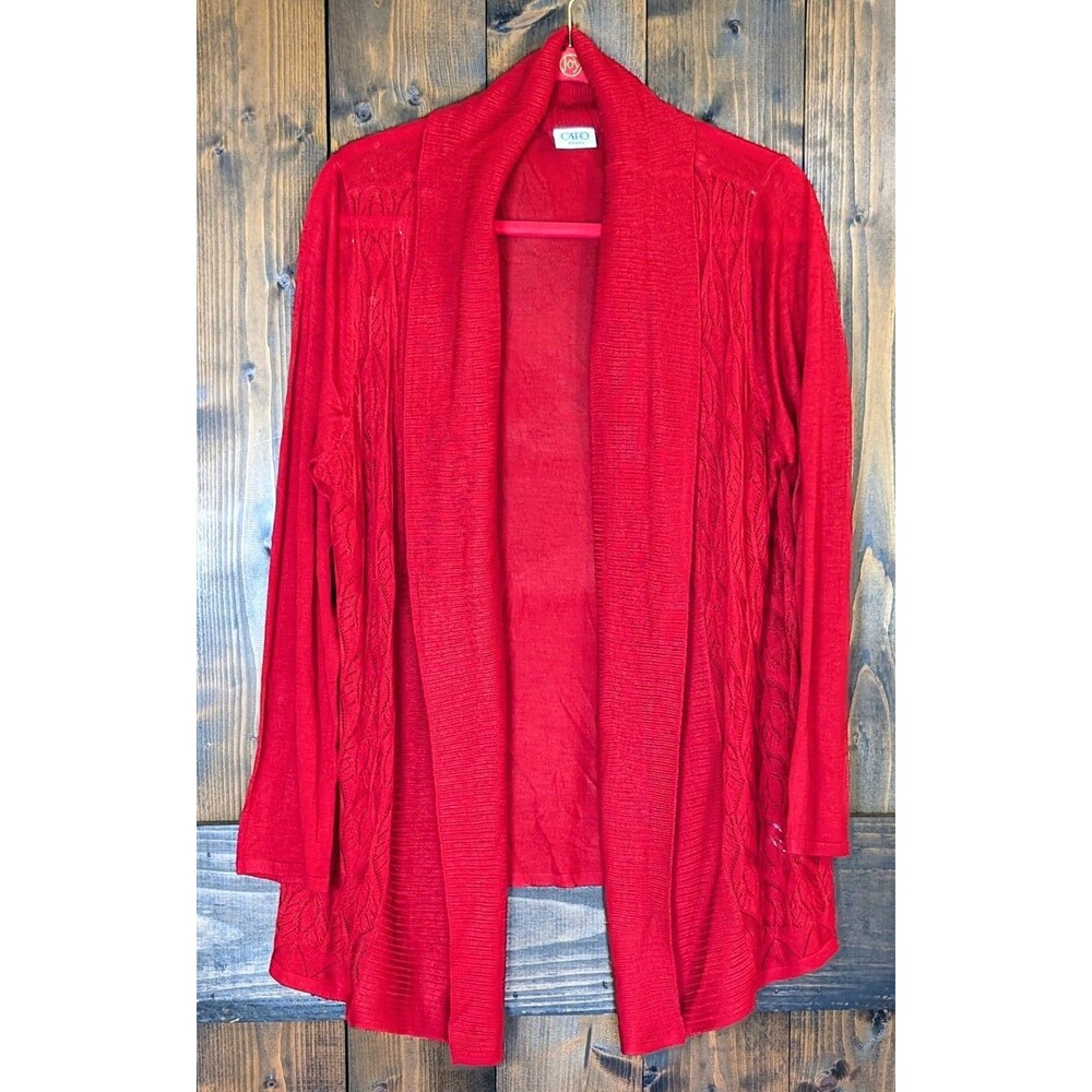Cato Woman Red Open Front Knit Cardigan Sweater Size 18/20W Pointelle Crochet